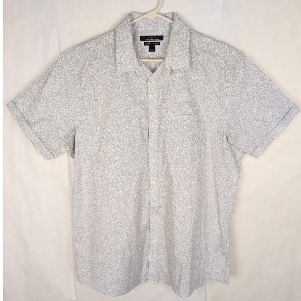 Marc Anthony Slim Fit grey print button up shirt Size Large Classic Preppy